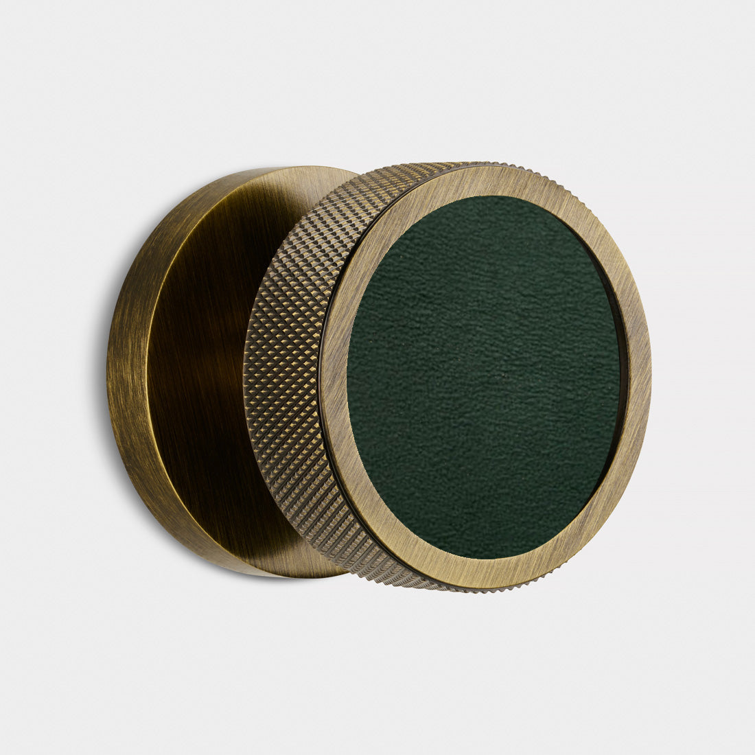 Brass & Leather Mortice Door Knobs in Antique