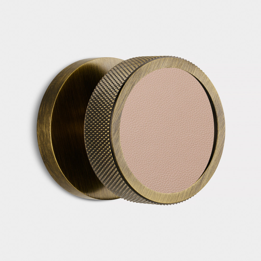 Brass & Leather Mortice Door Knobs in Antique