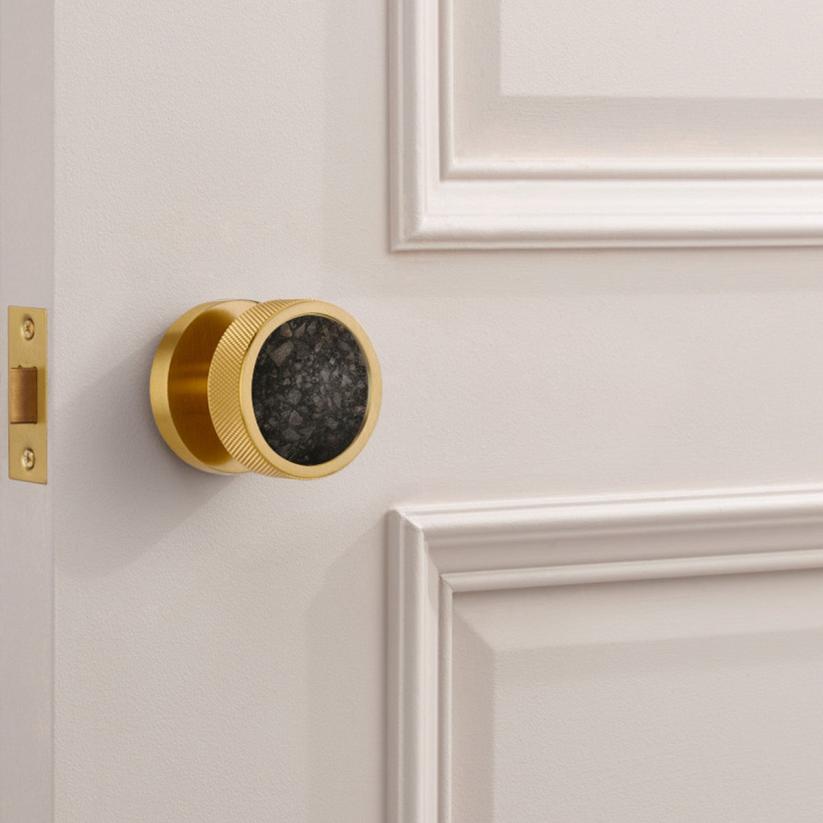 Brass & Terrazzo Mortice Door Knobs in Gold