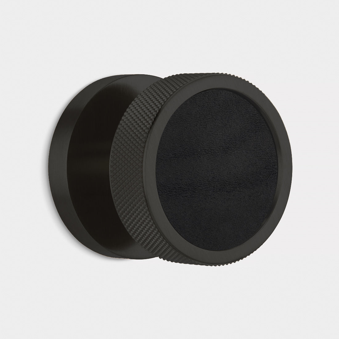 Brass & Leather Mortice Door Knobs in Black