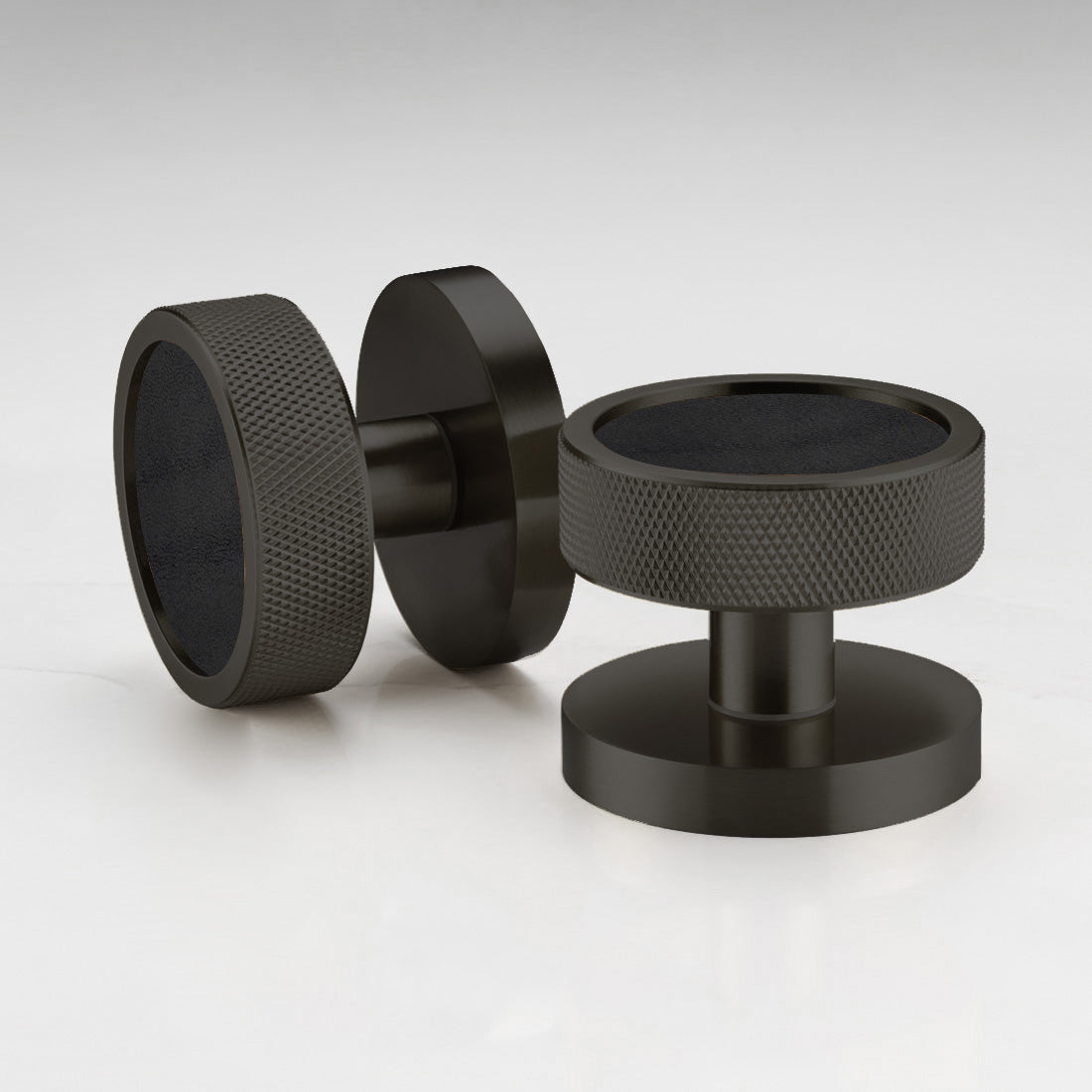 Brass & Leather Mortice Door Knobs in Black