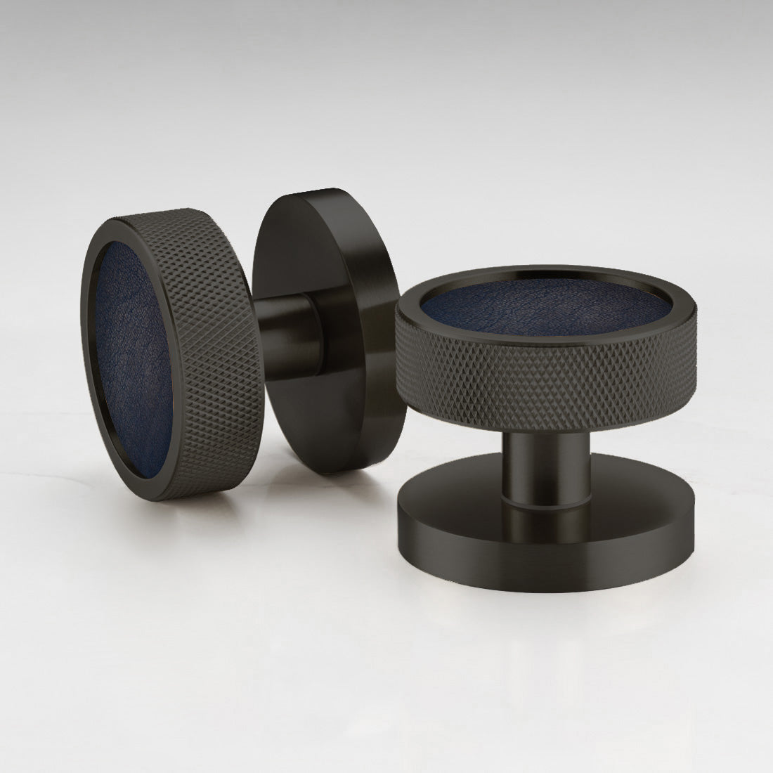 Brass & Leather Mortice Door Knobs in Black