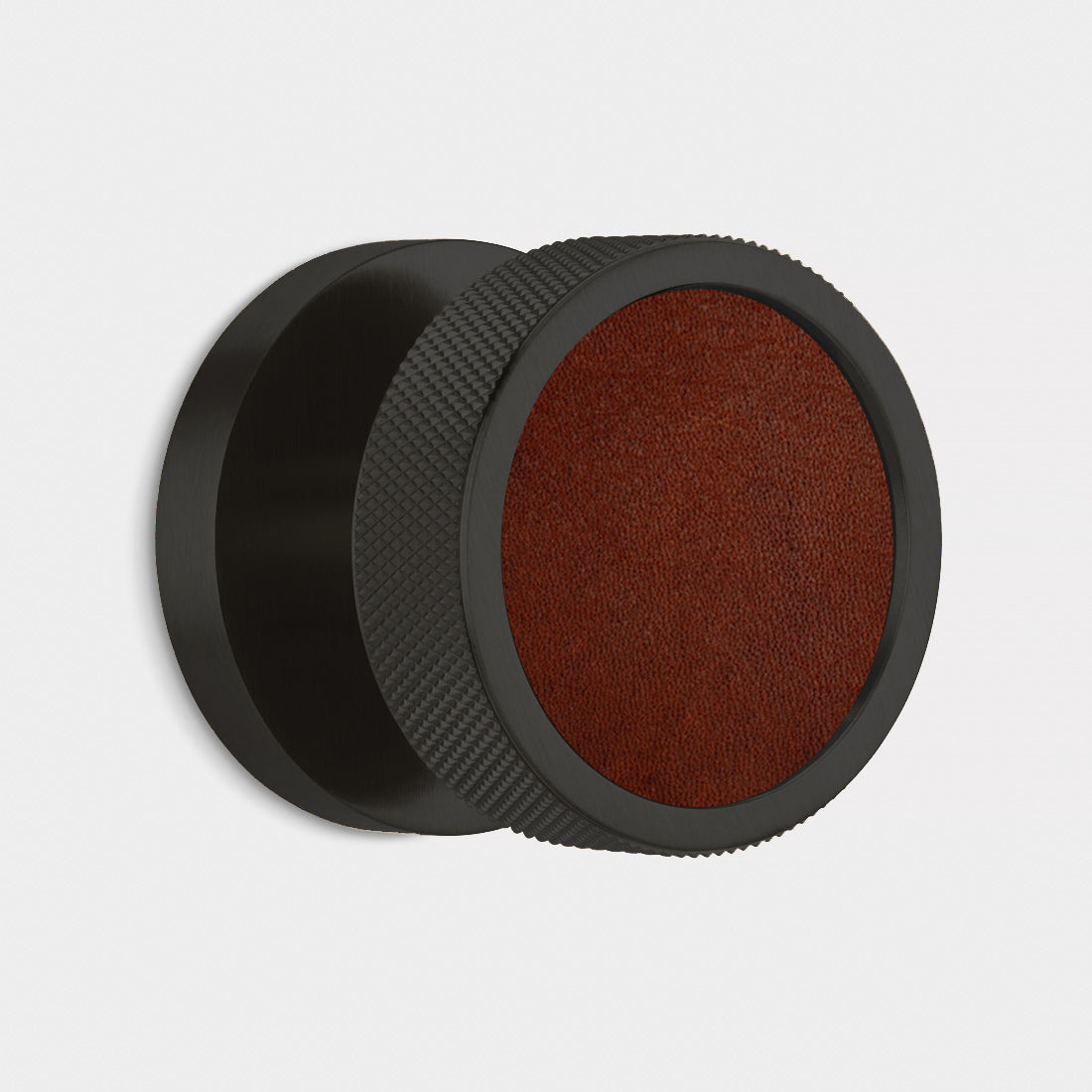 Brass & Leather Mortice Door Knobs in Black