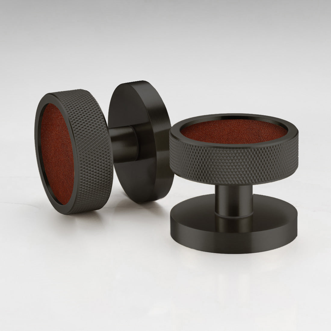 Brass & Leather Mortice Door Knobs in Black