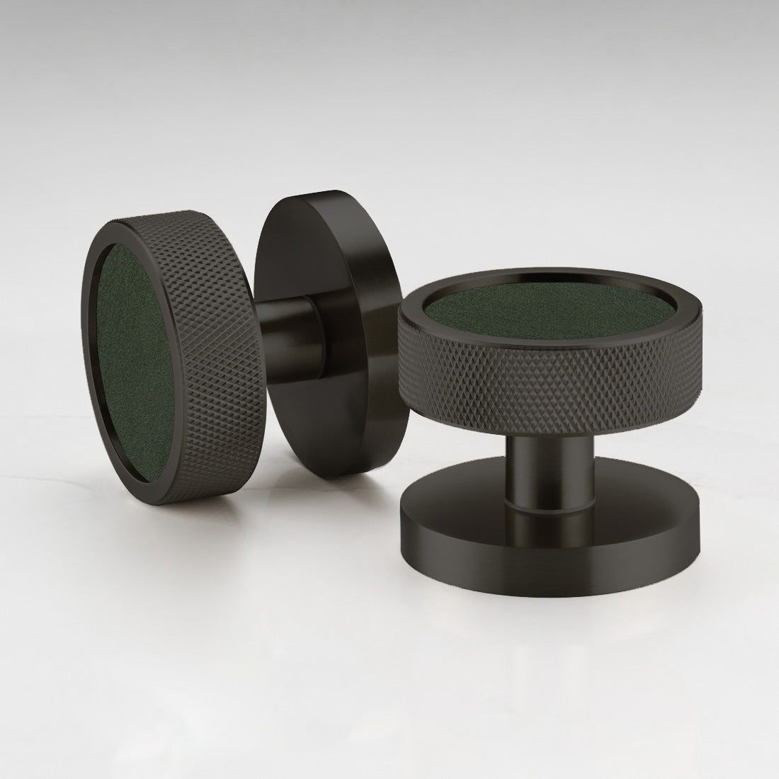 Brass & Leather Mortice Door Knobs in Black