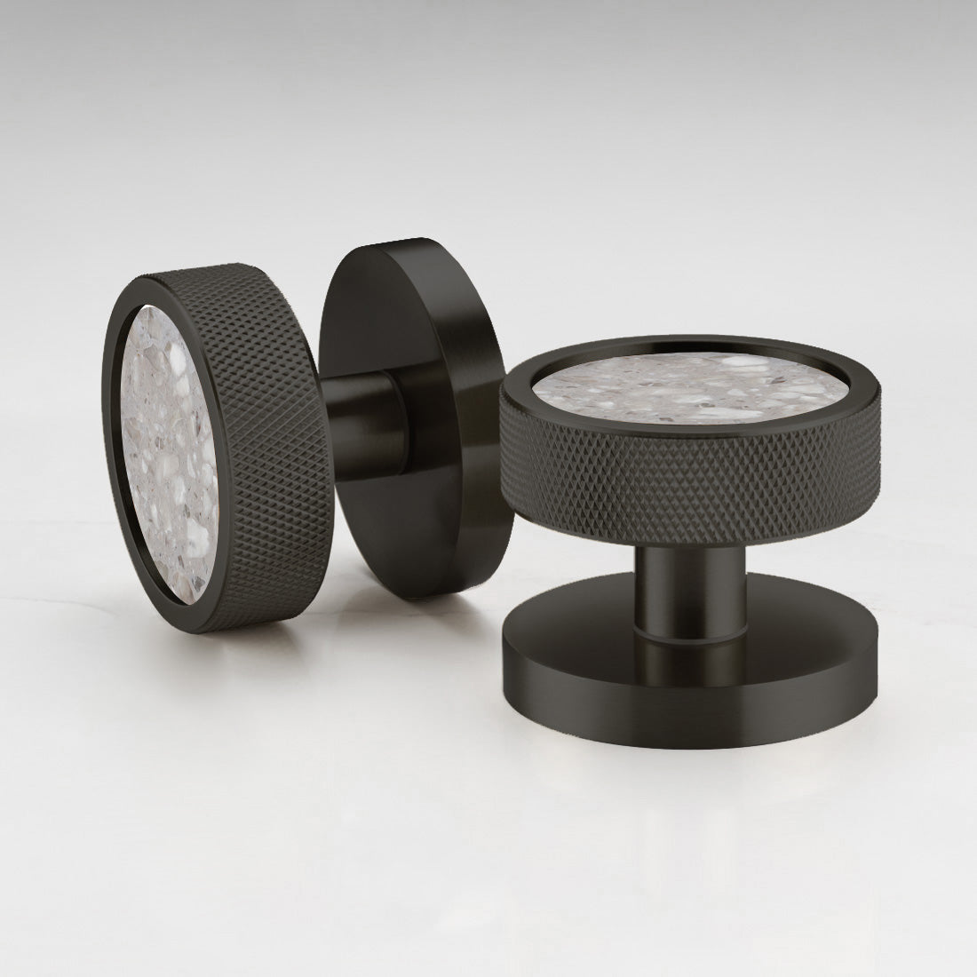 Brass & Terrazzo Mortice Door Knobs in Black