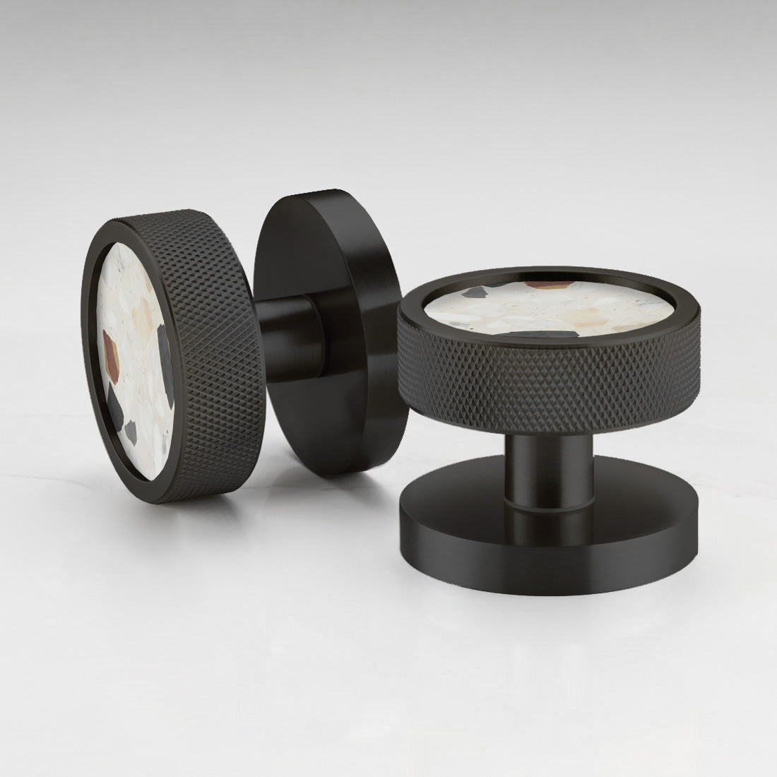 Brass & Terrazzo Mortice Door Knobs in Black