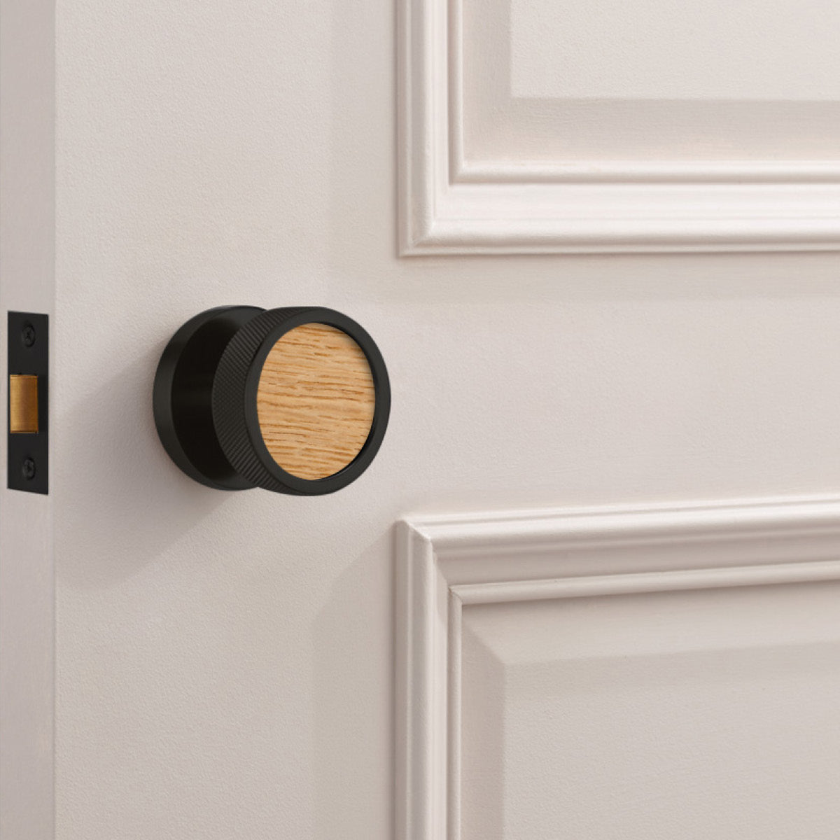 Brass & Wood Mortice Door Knobs in Black