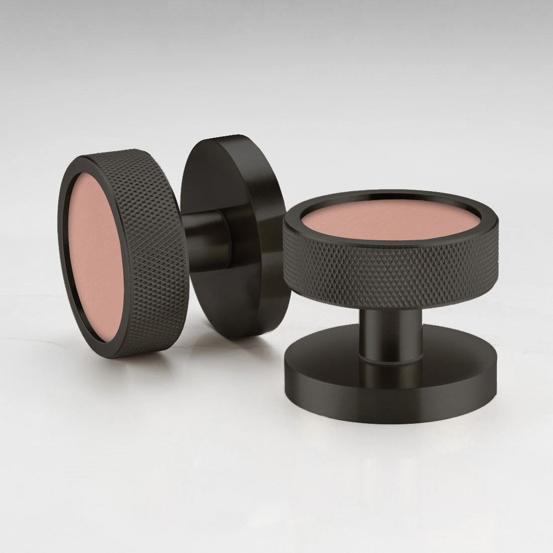 Brass & Leather Mortice Door Knobs in Black