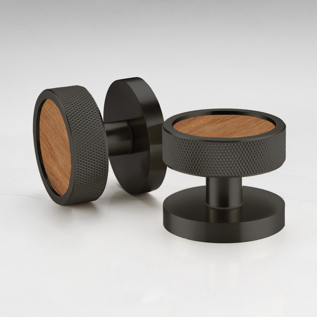 Brass & Wood Mortice Door Knobs in Black