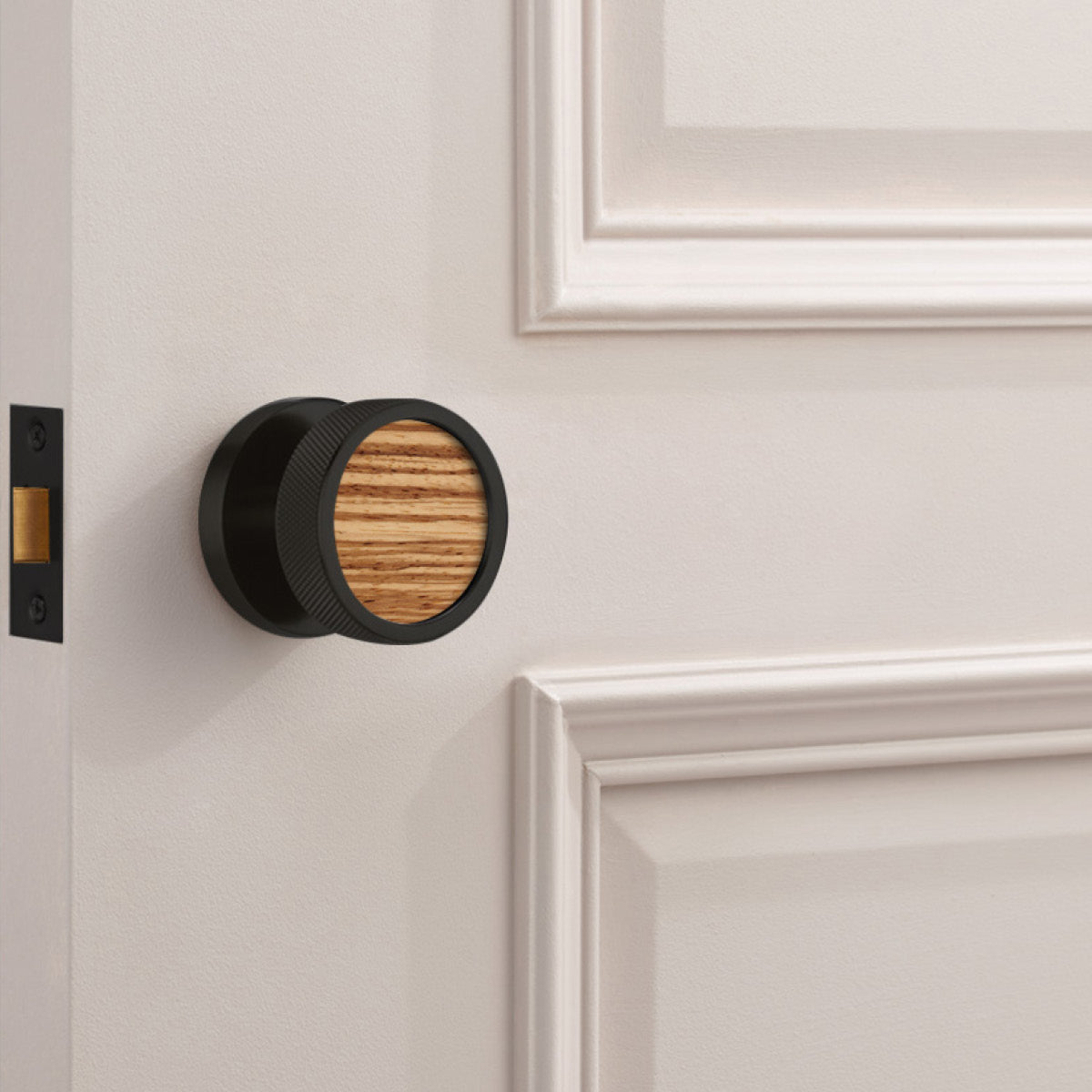 Brass & Wood Mortice Door Knobs in Black