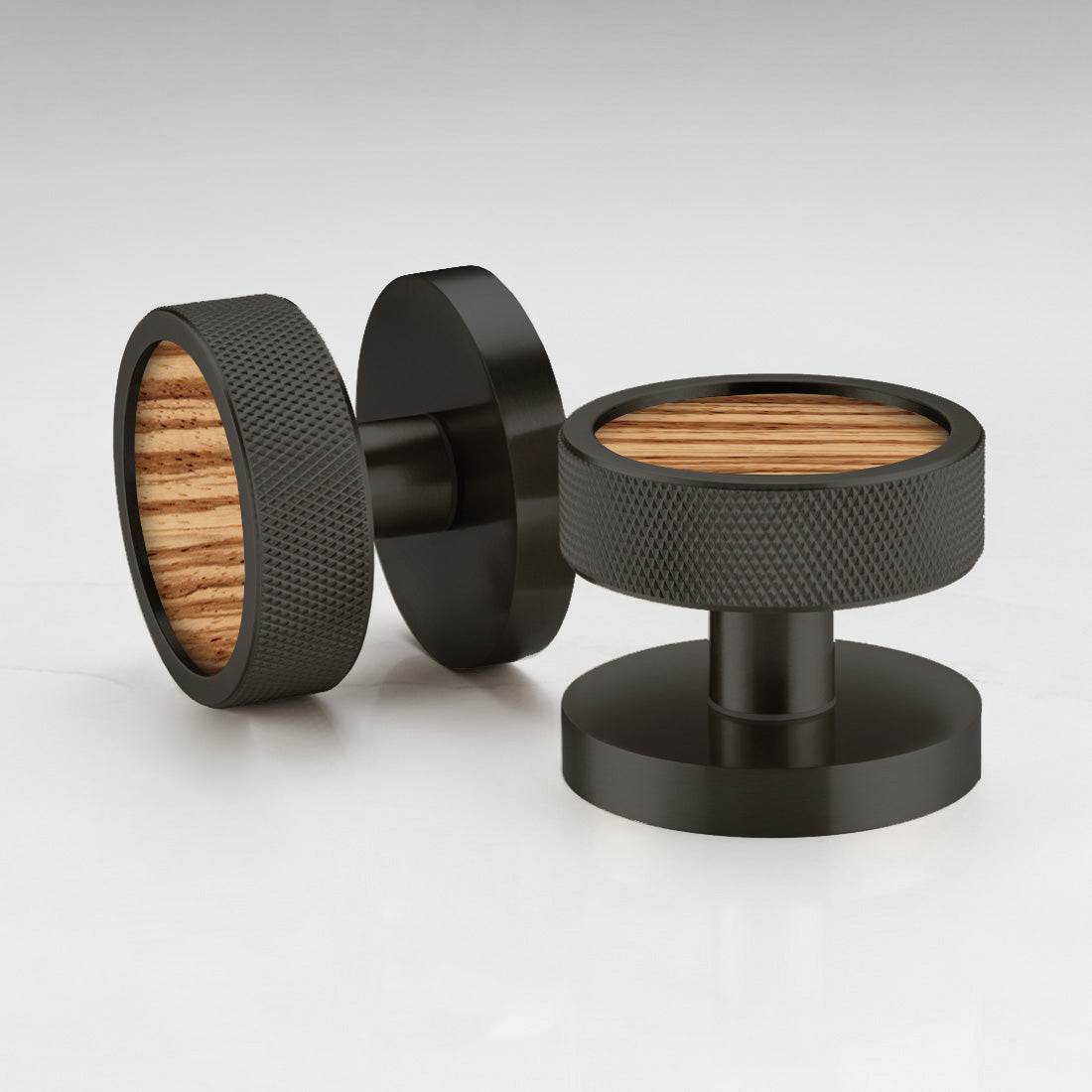 Brass & Wood Mortice Door Knobs in Black