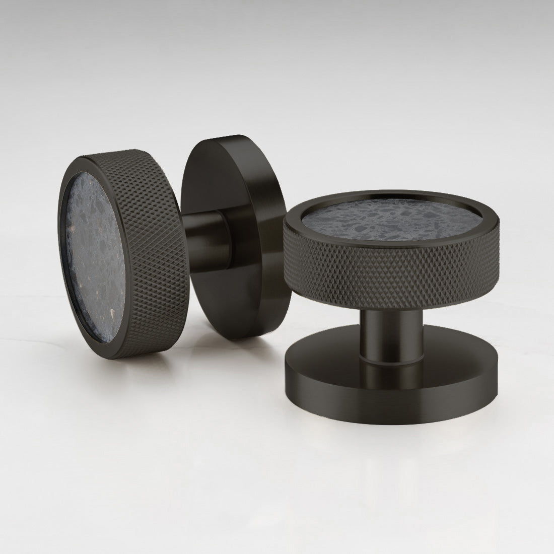 Brass & Terrazzo Mortice Door Knobs in Black