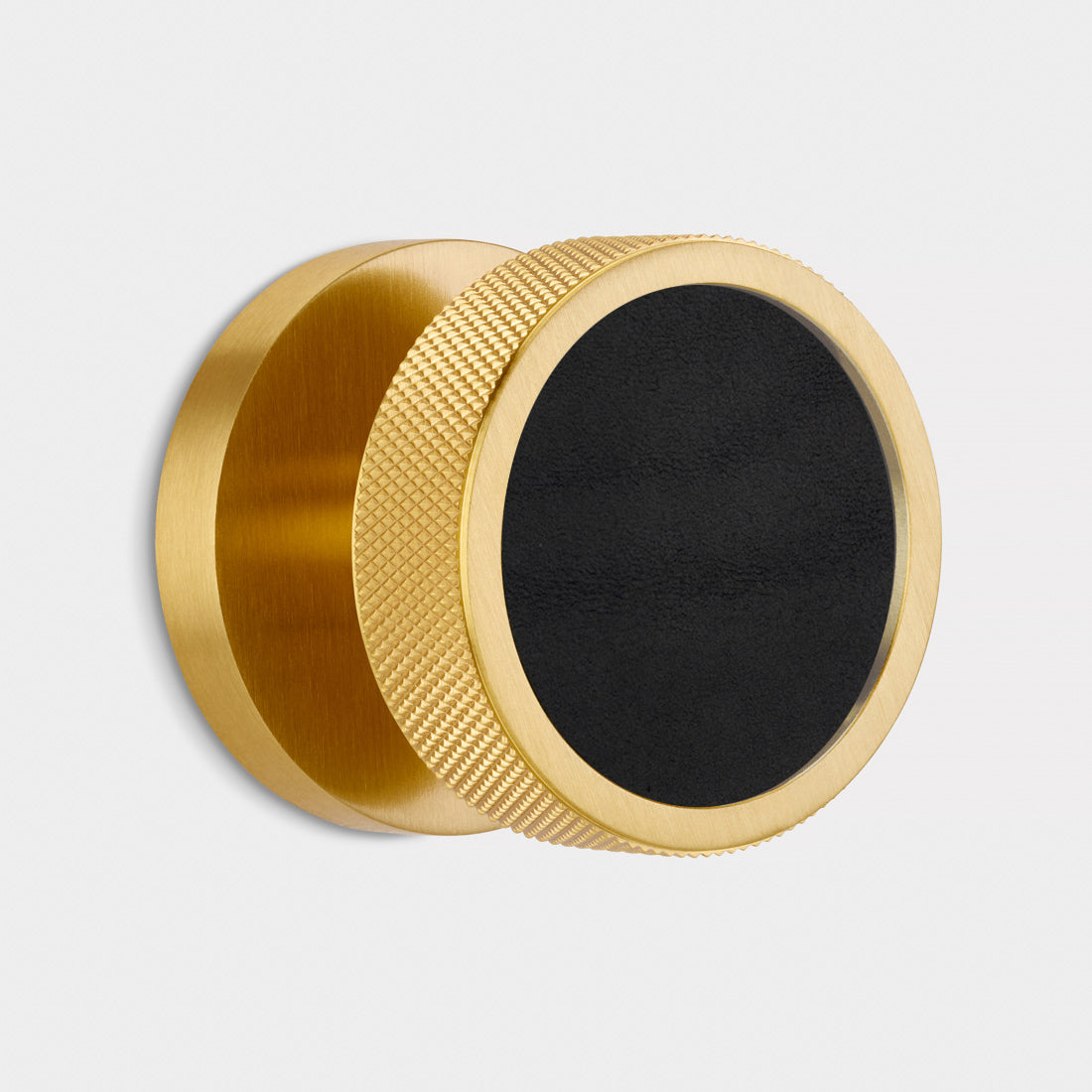 Brass & Leather Mortice Door Knobs in Gold