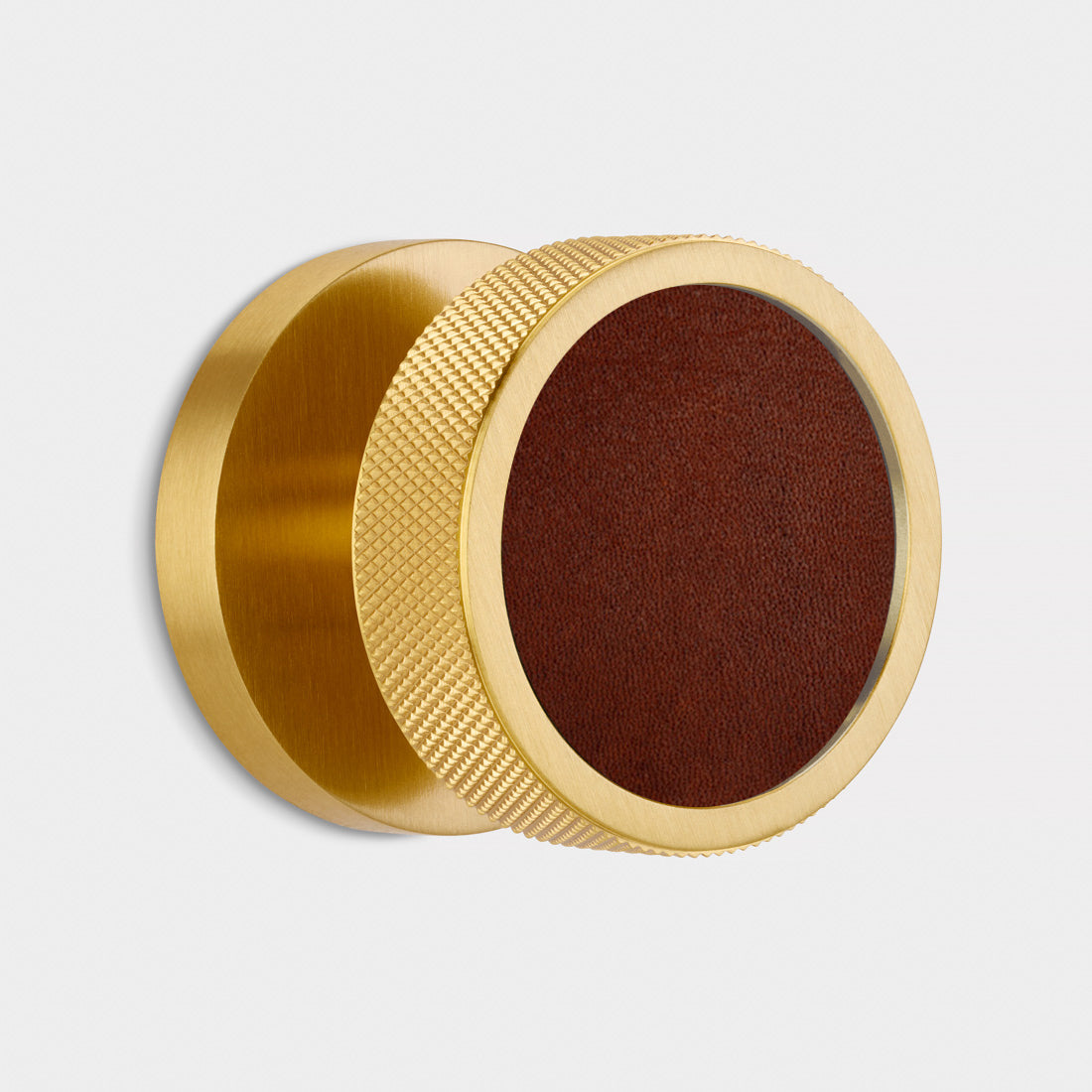 Brass & Leather Mortice Door Knobs in Gold