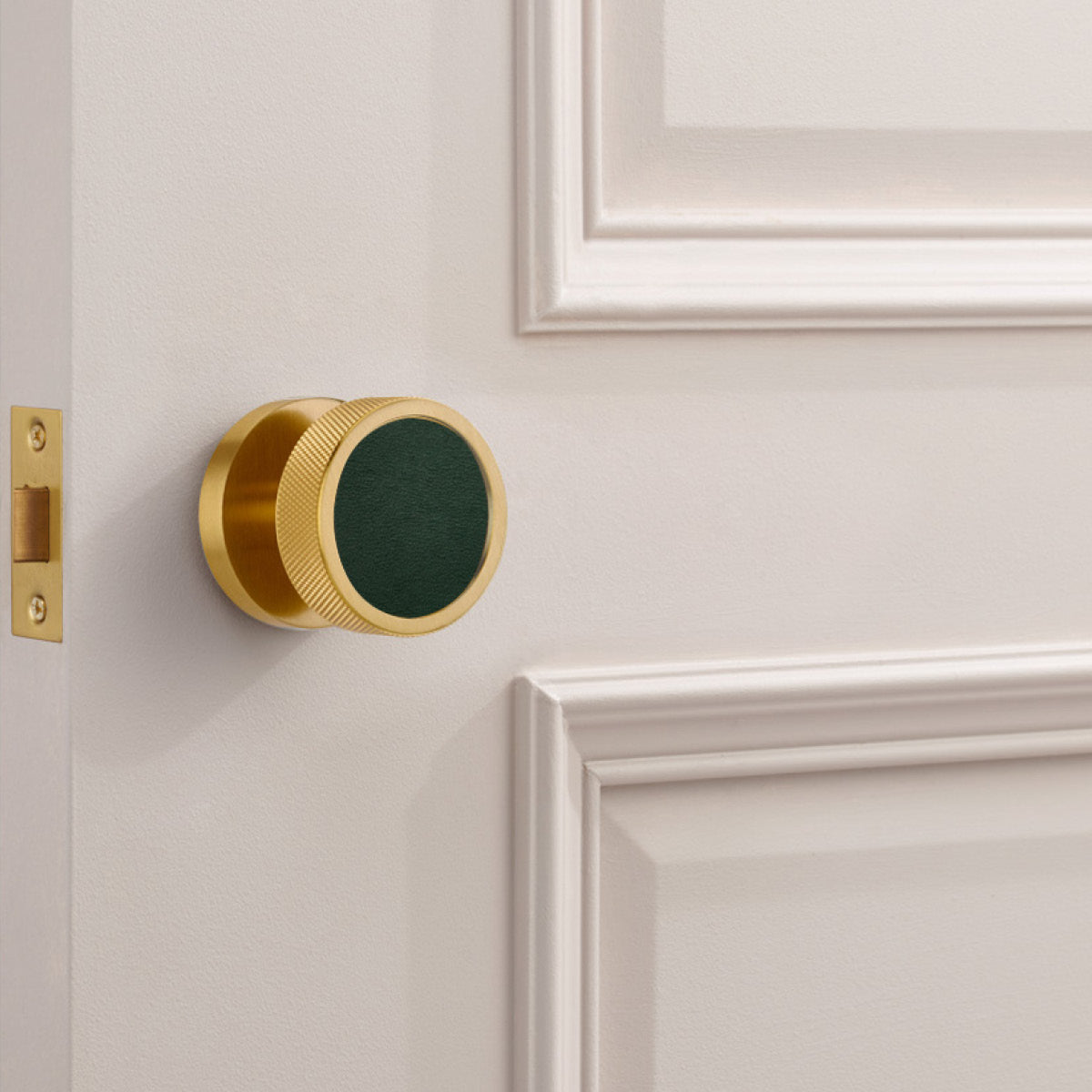 Brass & Leather Mortice Door Knobs in Gold