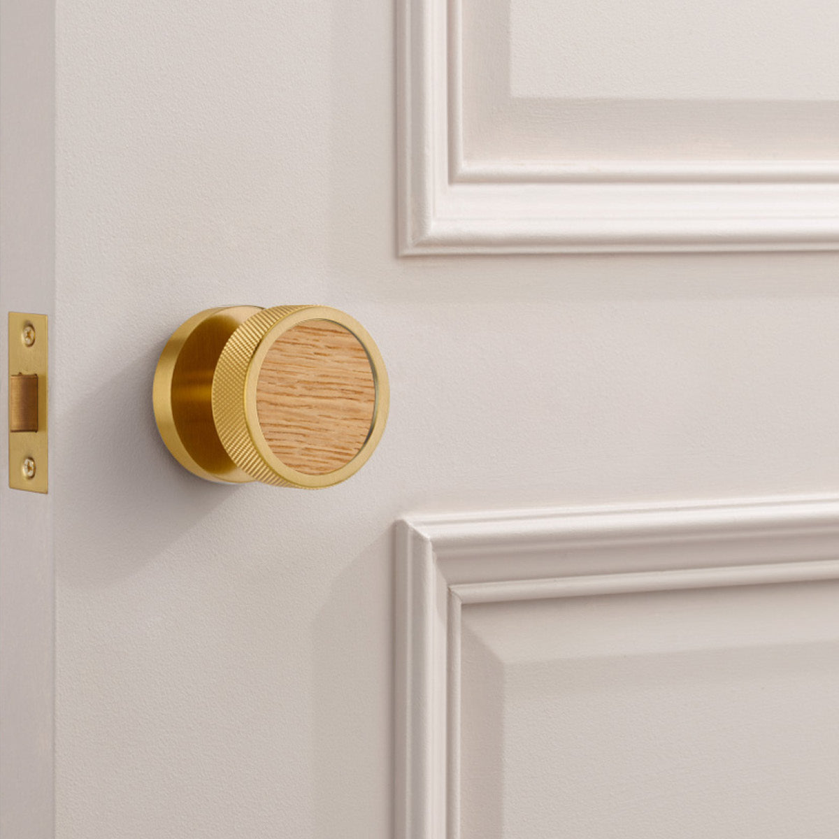 Brass & Wood Mortice Door Knobs in Gold