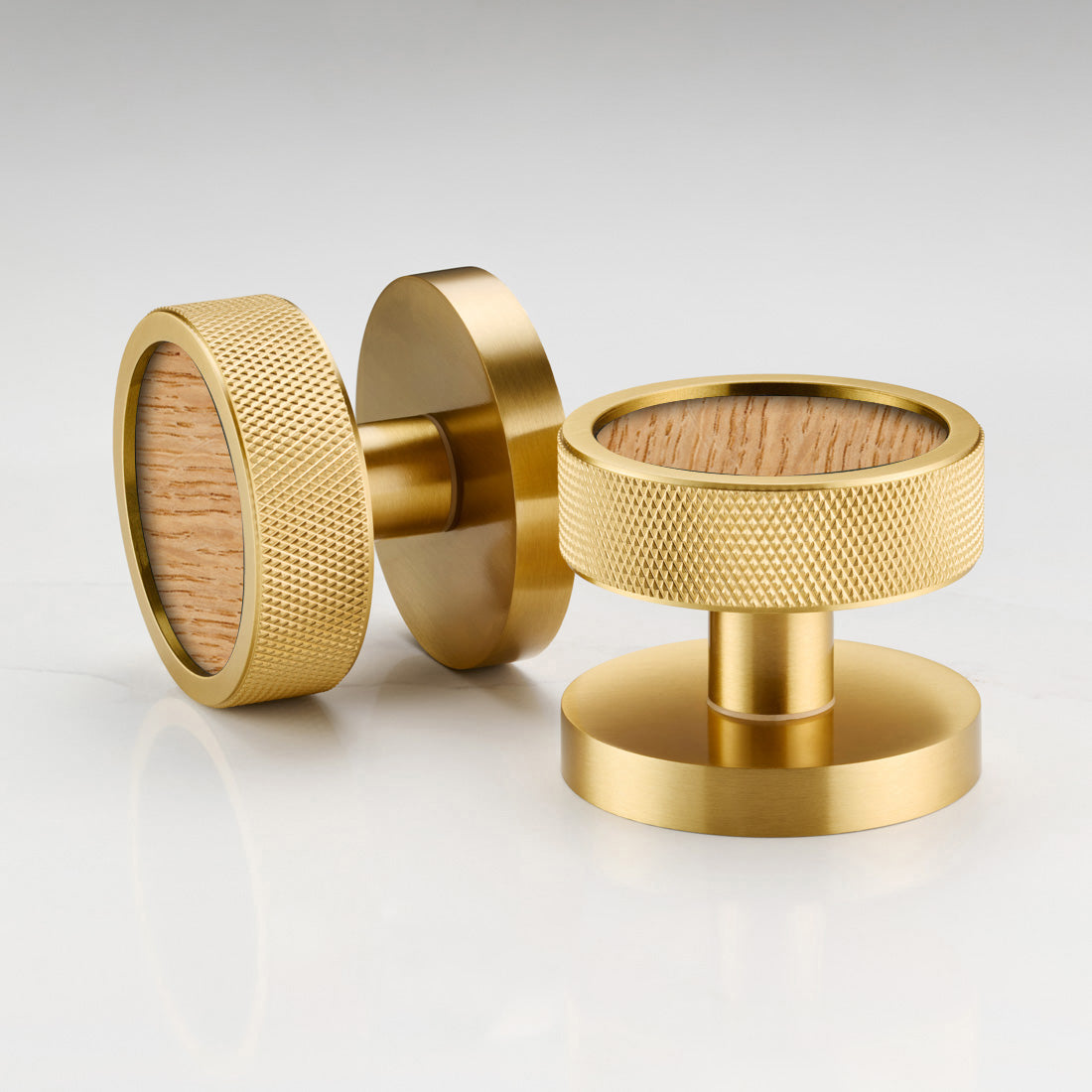 Brass & Wood Mortice Door Knobs in Gold
