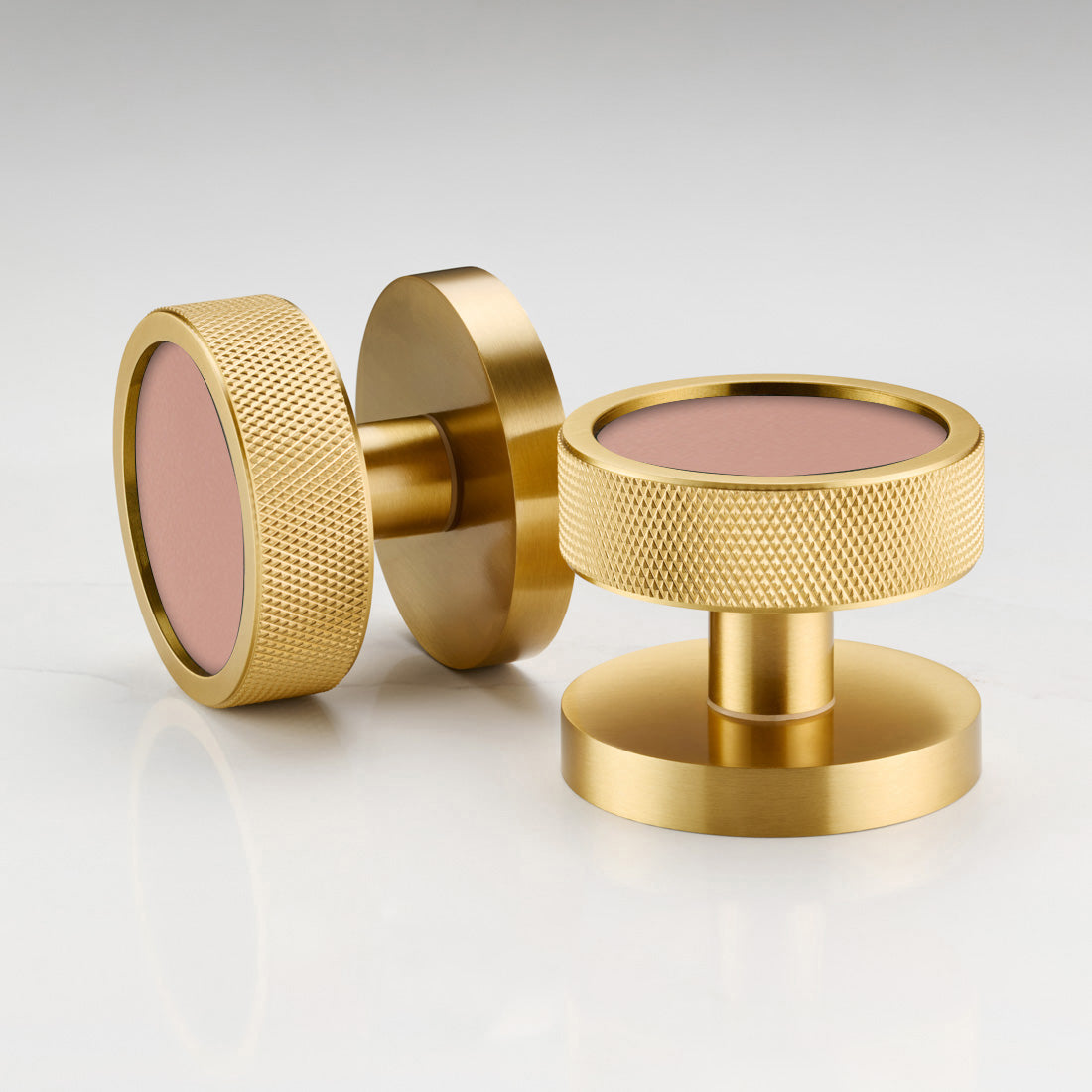Brass & Leather Mortice Door Knobs in Gold