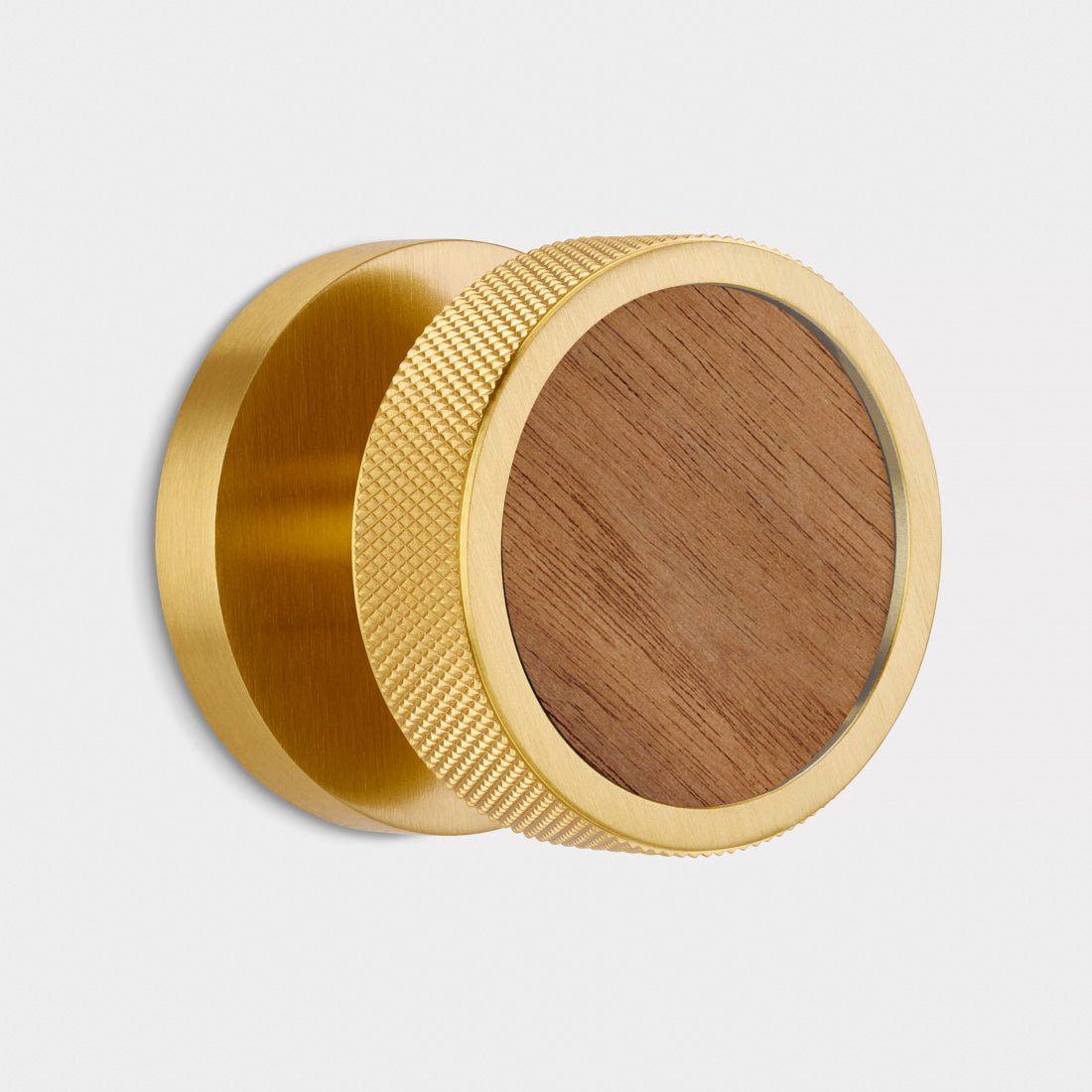 Brass & Wood Mortice Door Knobs in Gold