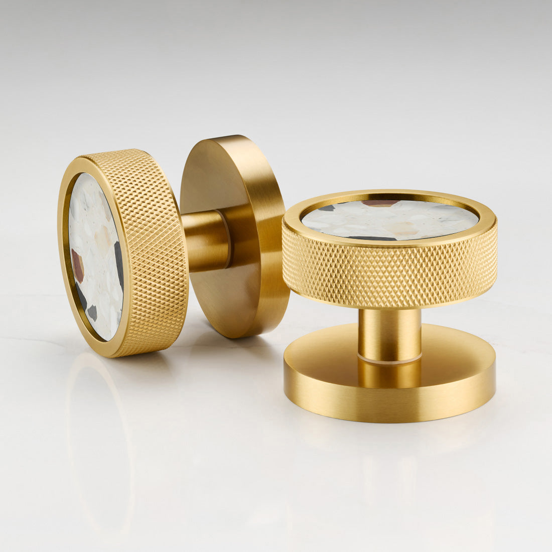 Brass & Terrazzo Mortice Door Knobs in Gold