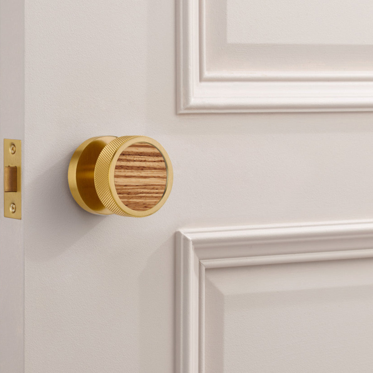 Brass & Wood Mortice Door Knobs in Gold