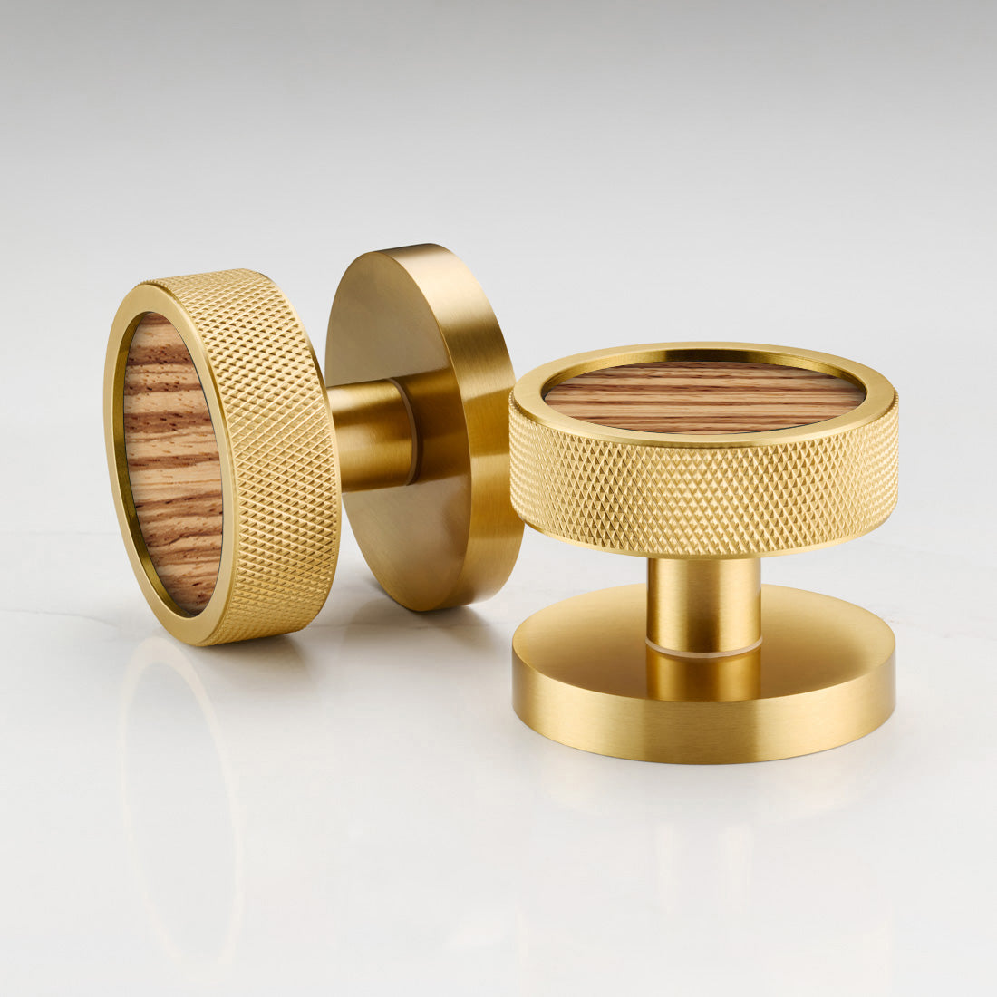 Brass & Wood Mortice Door Knobs in Gold