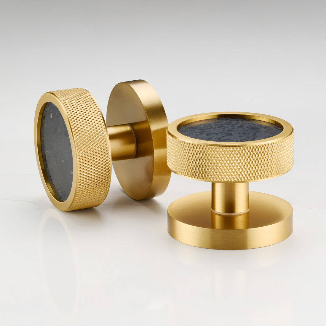 Brass & Terrazzo Mortice Door Knobs in Gold