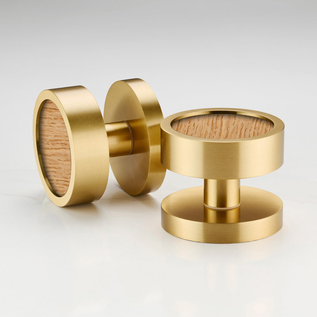 Brass & Wood Mortice Door Knobs in Gold