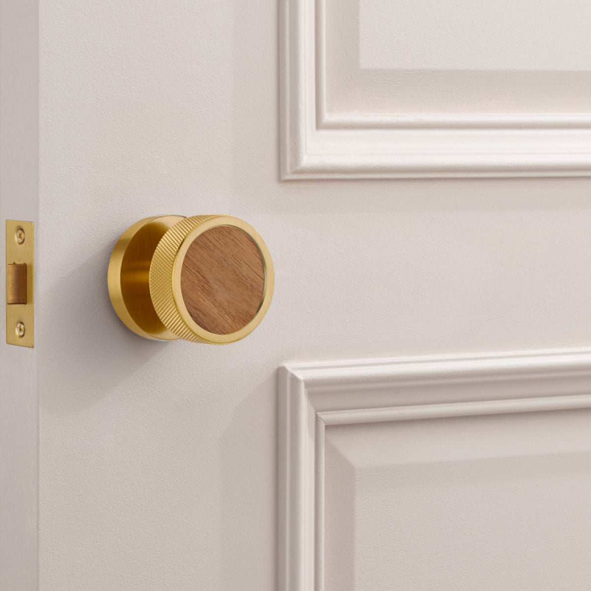 Brass & Wood Mortice Door Knobs in Gold