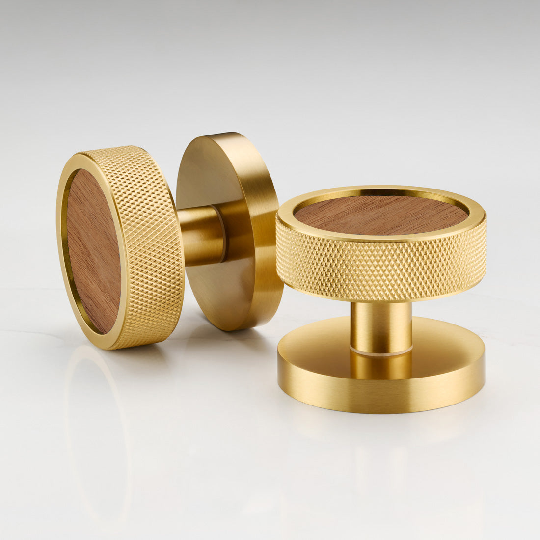 Brass & Wood Mortice Door Knobs in Gold