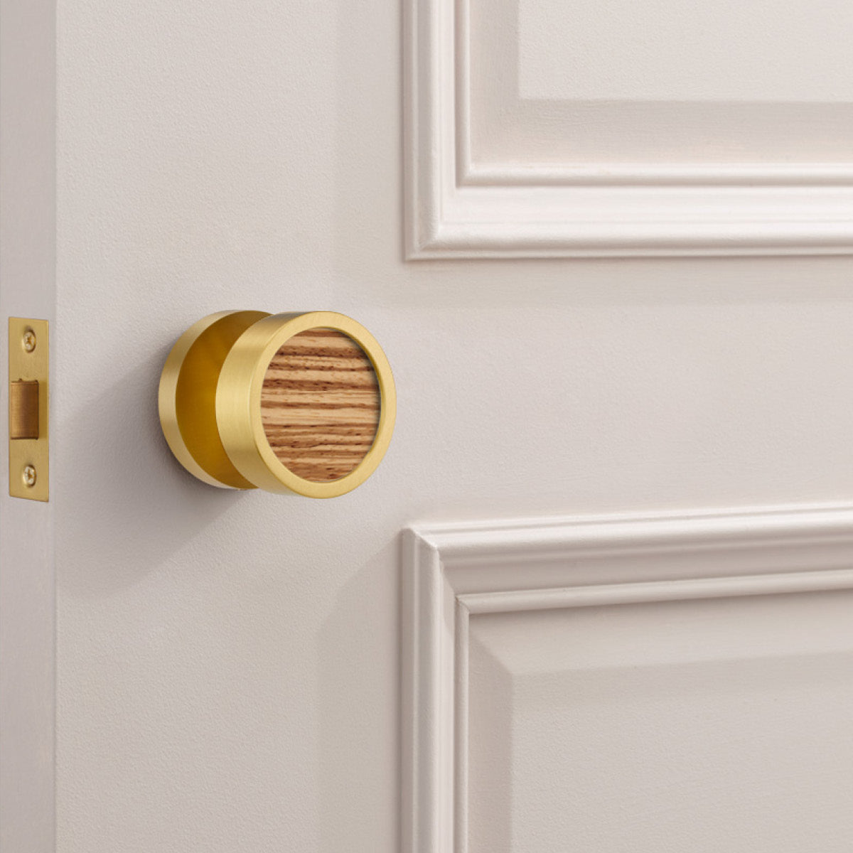 Brass & Wood Mortice Door Knobs in Gold