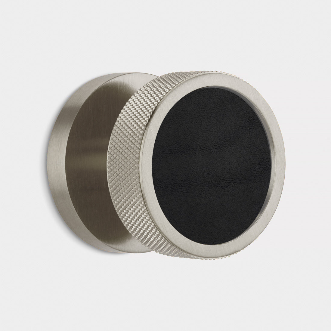 Brass & Leather Mortice Door Knobs in Silver