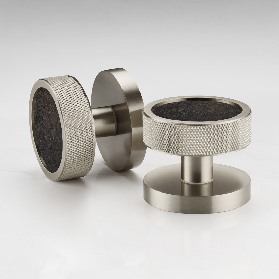 Brass & Terrazzo Mortice Door Knobs in Silver