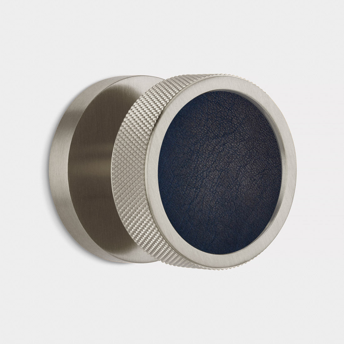 Brass & Leather Mortice Door Knobs in Silver