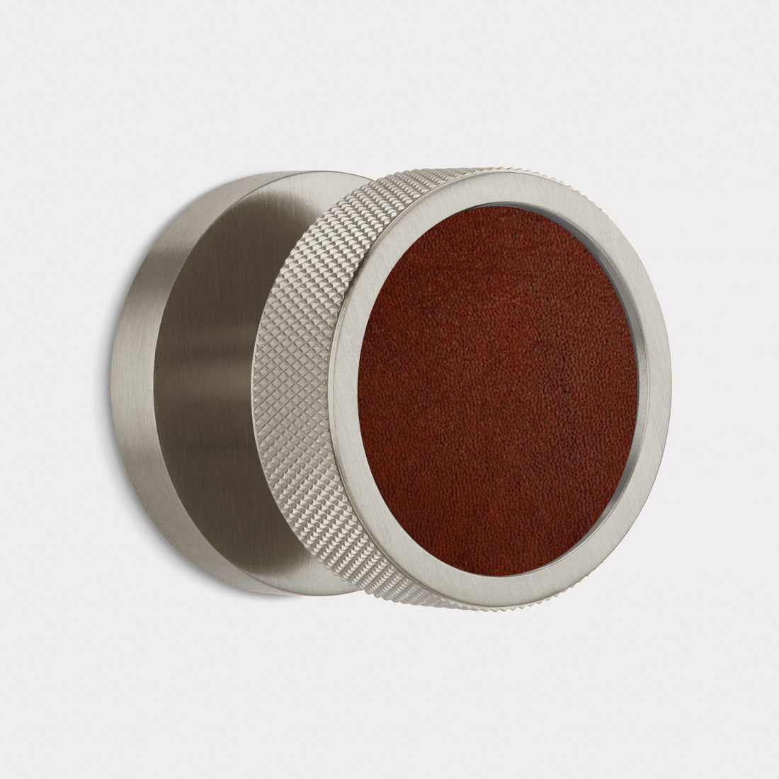 Brass & Leather Mortice Door Knobs in Silver