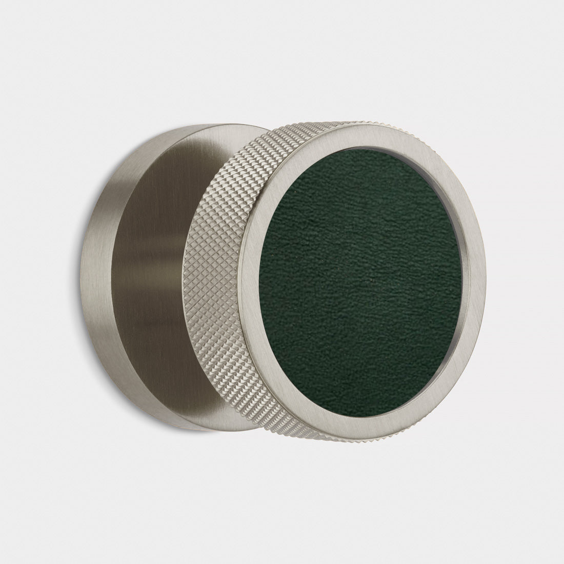 Brass & Leather Mortice Door Knobs in Silver