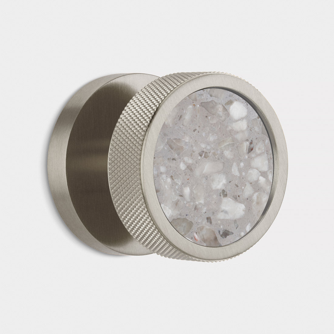 Brass & Terrazzo Mortice Door Knobs in Silver