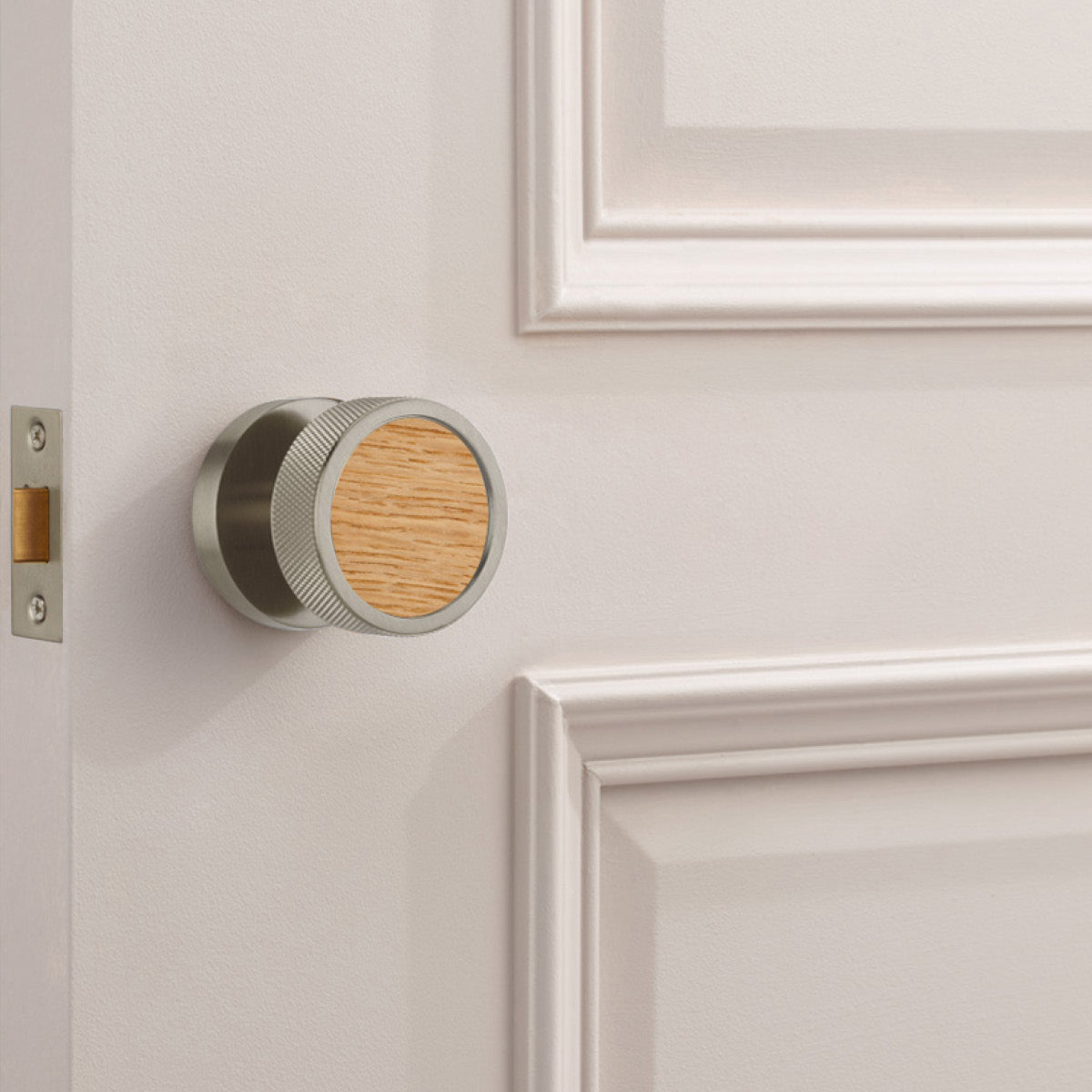 Brass & Wood Mortice Door Knobs in Silver