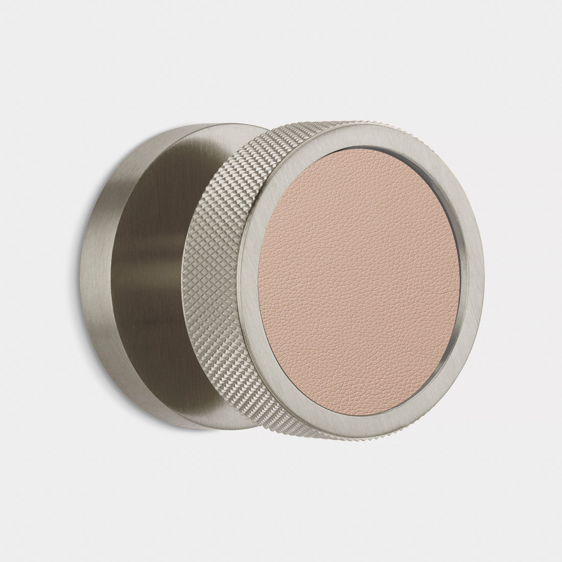 Brass & Leather Mortice Door Knobs in Silver