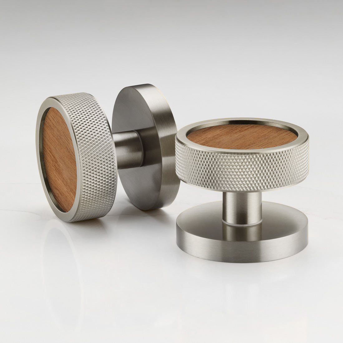 Brass & Wood Mortice Door Knobs in Silver