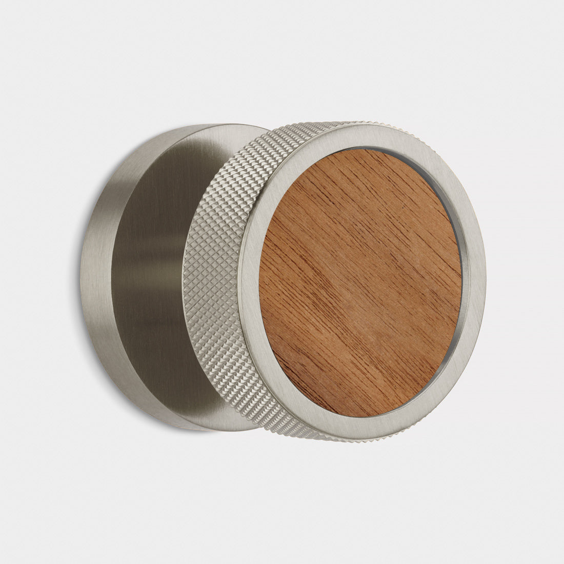 Brass & Wood Mortice Door Knobs in Silver