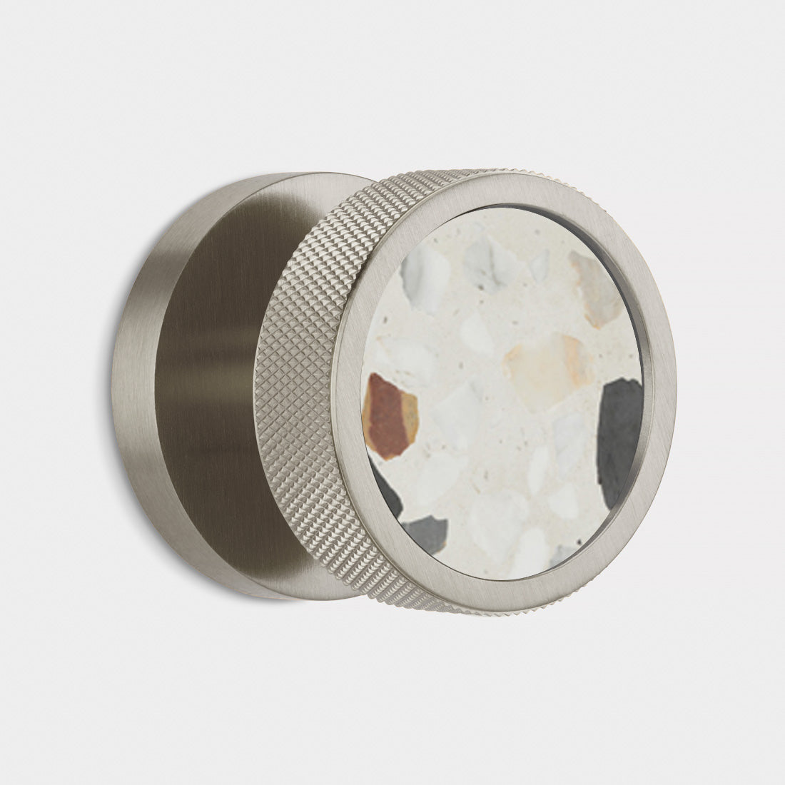 Brass & Terrazzo Mortice Door Knobs in Silver