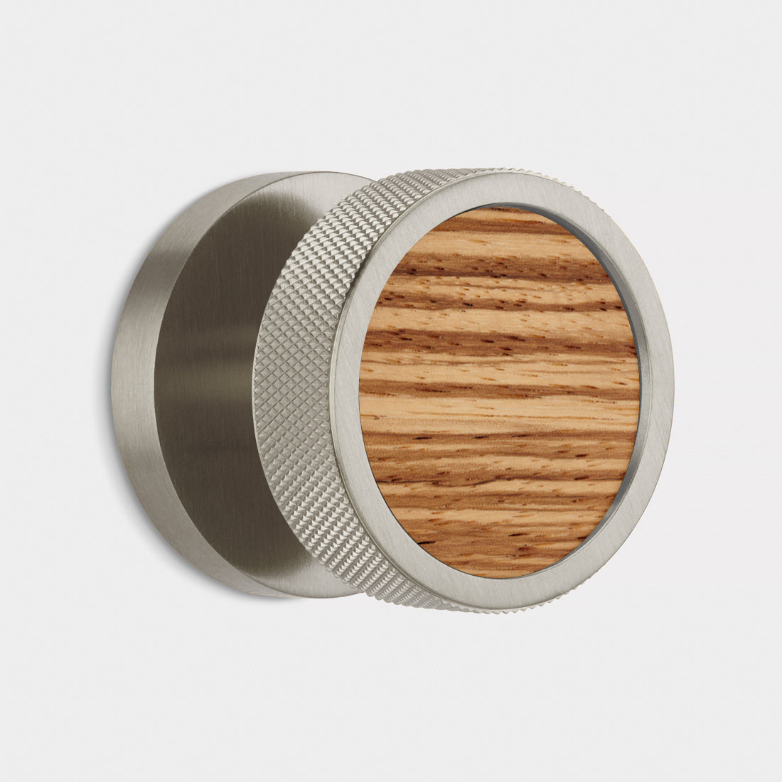 Brass & Wood Mortice Door Knobs in Silver