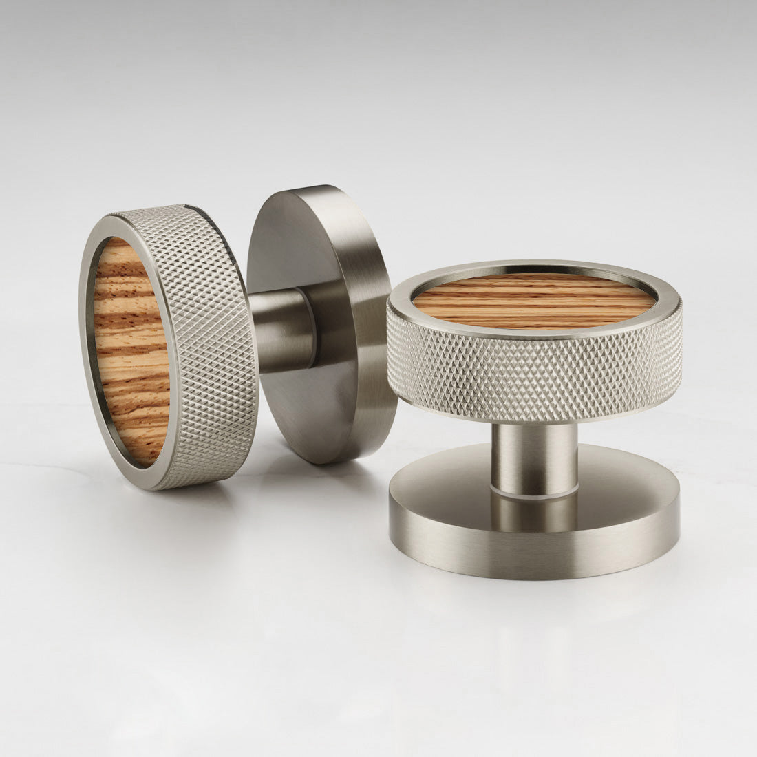 Brass & Wood Mortice Door Knobs in Silver