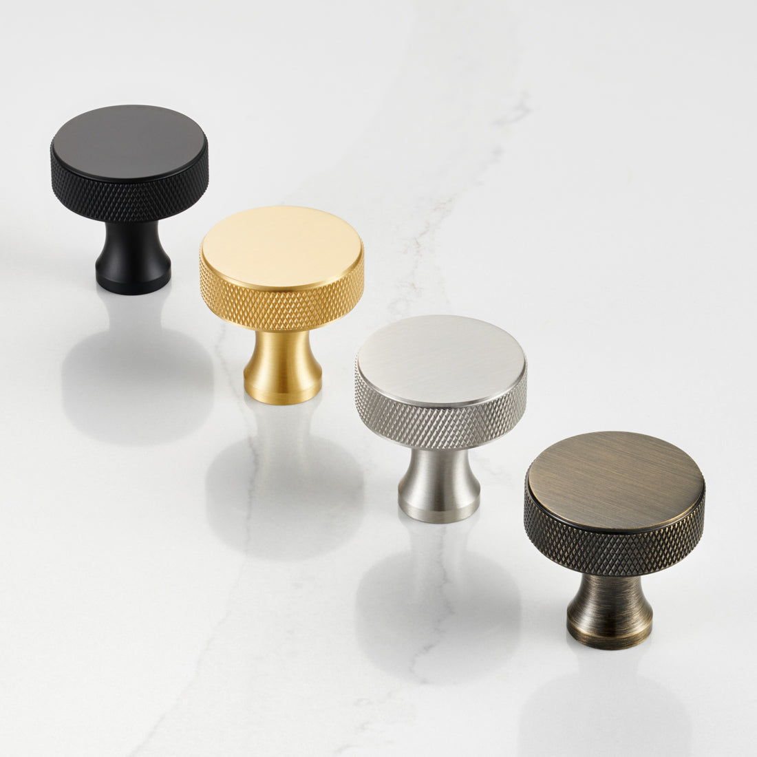 Brass Knurled Round Door Knobs in Silver