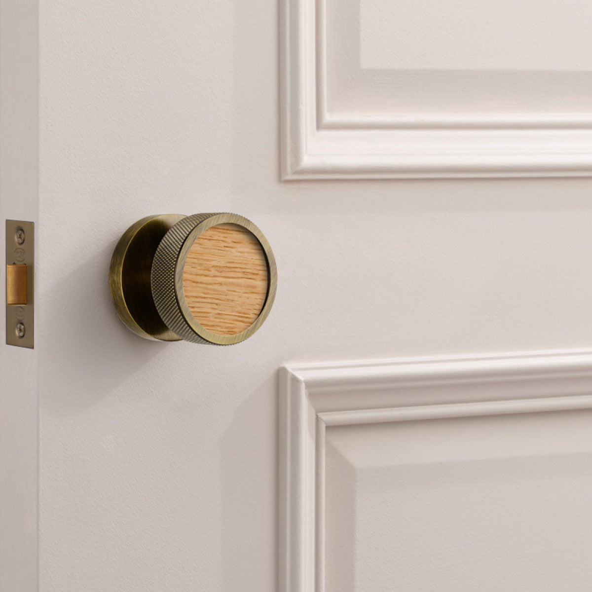 Brass & Wood Mortice Door Knobs in Antique