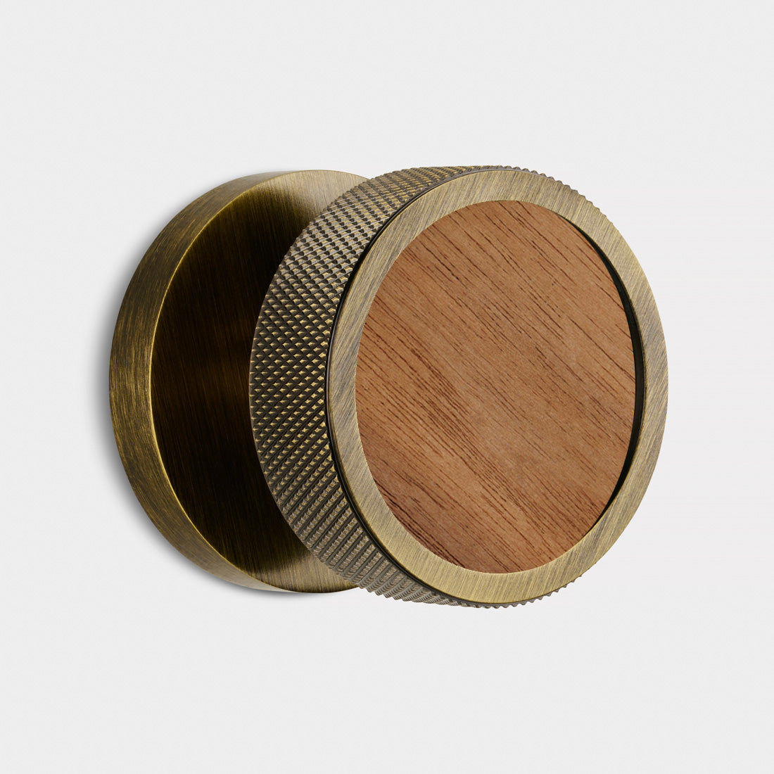 Brass & Wood Mortice Door Knobs in Antique