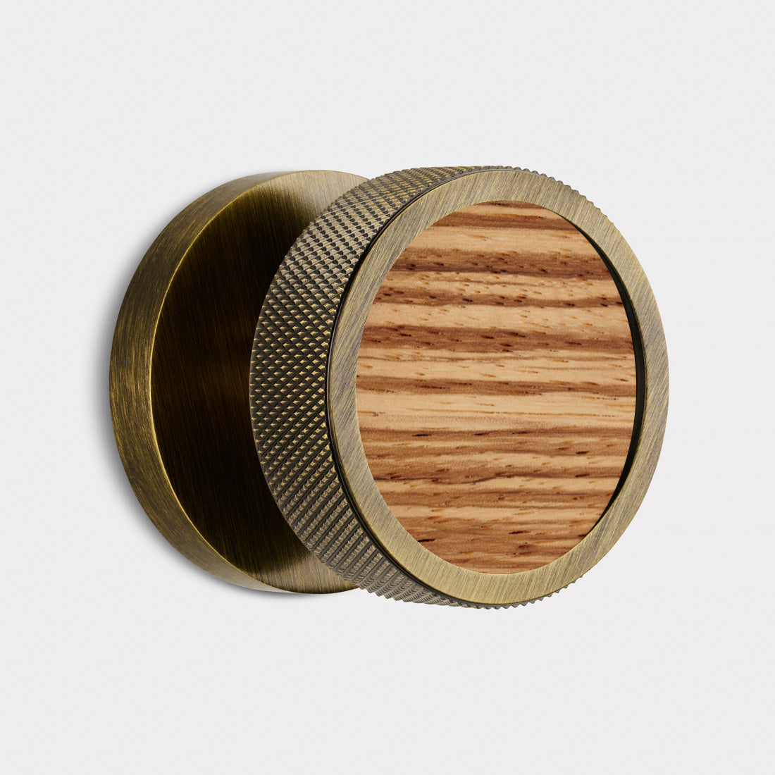 Brass & Wood Mortice Door Knobs in Antique