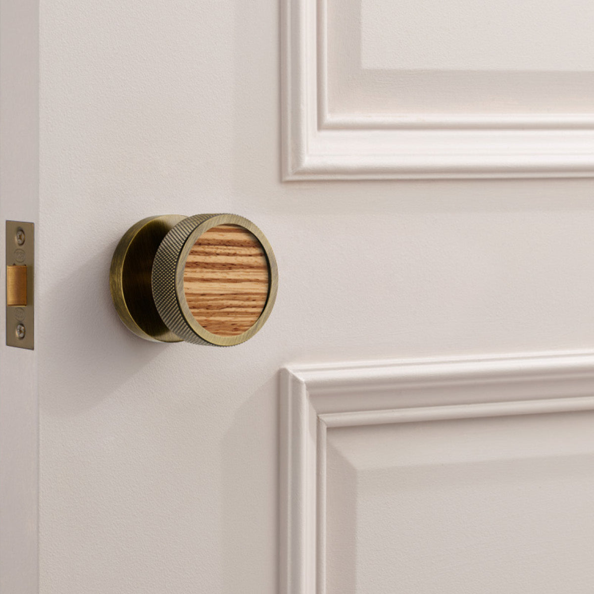 Brass & Wood Mortice Door Knobs in Antique